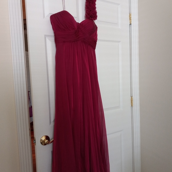 Rickie Freeman for Teri Jon chiffon evening gown from Saks, raspberry color. - Picture 1 of 13